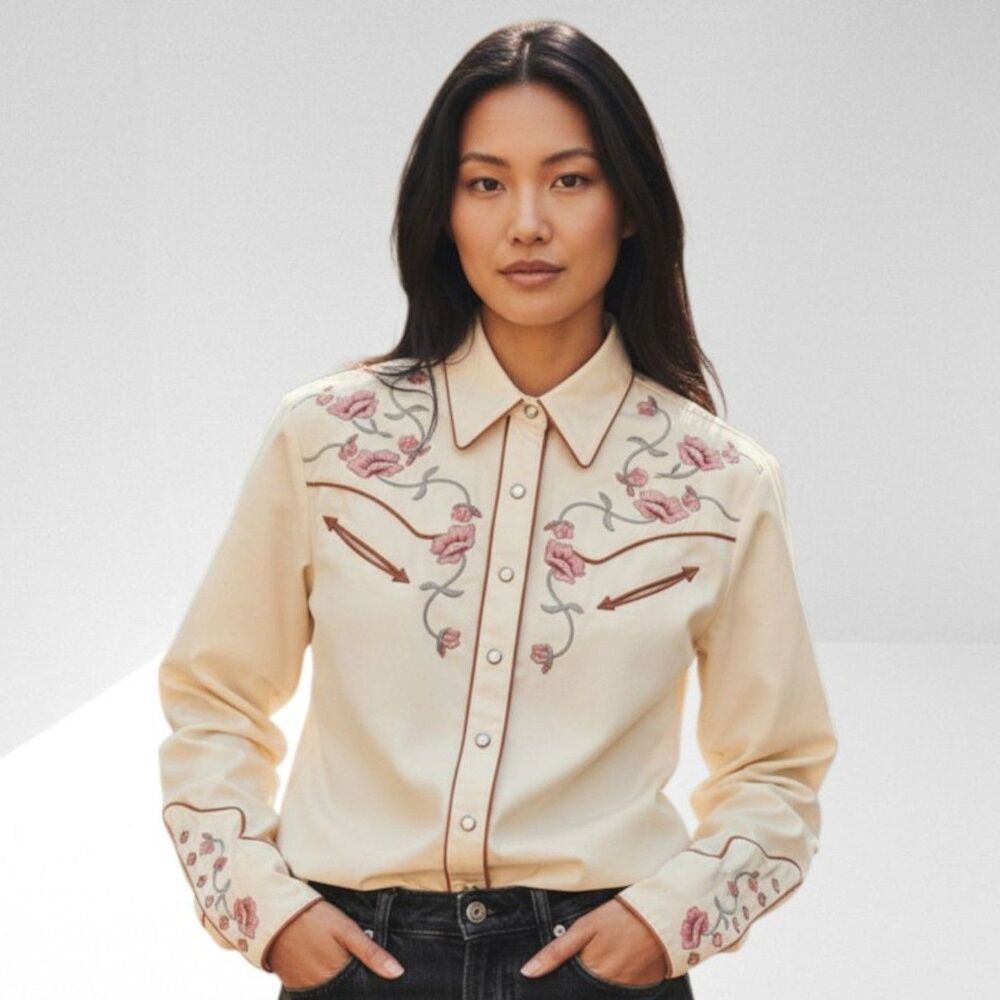 Panhandle Cowgirl Rodeo Retro Pearl Snap Long Sleeves Floral Embroidered X Large